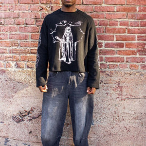 Maglietta a Tre Quarti Oversize Stile Hip Hop con Stampa DTG, 100% Cotone, Manica Lunga, Tessuto Waffle, Vendita all'Ingrosso - Product Image 3