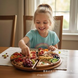 Wooden Round Puzzle <b>Tray</b> Detachable 8 Piece Snack Plate Divided Serving Dish For Hotel <b>Tea</b> Coffee Entertainment - Product Image 4