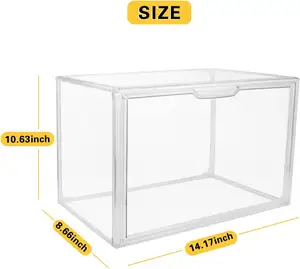 Clear Stackable Plastic Storage Bin With Magnetic Attraction Lid Dustproof Book Cosmetic Display Case Large Figures Organize