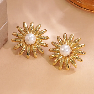 Boucles d'oreilles géométriques en forme de fleur de vent pour femmes, avec placage or PVD, acier inoxydable 304, adaptées aux mariages et à un usage quotidien - Product Image 2