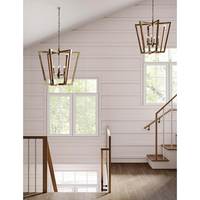 Lampe suspendue en bois et laiton américaine pour îlot de cuisine, lustre moderne en cage LED, entrée