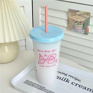 1PC Bonito Garrafa De Água Para Café Suco De Leite Chá Plástico Copos Frio Com Tampa De Palha Portátil Reutilizável Beber Garrafa Canecas - Product Image 3