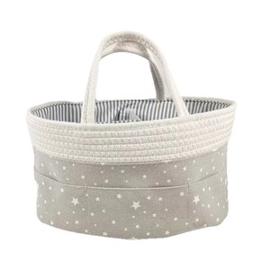 Panier de rangement pour bébé, grand panier carré en coton pour couches et biberons, motif étoile grise, 0-12 mois - Product Image 3