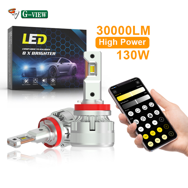 Gview Custom Designs Three Color Adjustable LED Headlight Kit G18W H8 H11 with Mobile App for Easy Control Canbus No Error