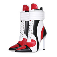 Stivali da donna personalizzati per festival musicali, sexy, in pelle sintetica color block, con lacci, a punta, con tacco a spillo, taglie grandi