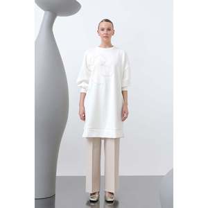 Women's <b>Tunic</b> with <b>Embroidered</b> Front and Trim Details - 10627TNK - ECRU - Product Image 2