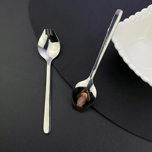 304 Stainless Steel Spoon <b>Fork</b> Integrated Utensil 17cm 19cm <b>Dessert</b> Salad Pasta Western Dinner Use - Product Image 1