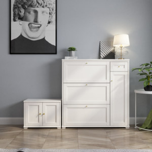 Mobiletto Portascarpe in Legno Massello di Lusso per Ingresso e Corridoio, Stile Moderno e Semplice, Armadio per Esterni - Product Image 1