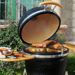 Barbecue <span class=keywords><strong>au</strong></span> charbon de bois SEB KAMADO en céramique noir de 21 pouces en forme d'œuf avec télécommande, chariot et caractéristiques de sécurité en acier inoxydable - Product Image 4