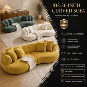 [Stock US] Canapé 4 places rembourré de 103 pouces en tissu bouclé style crème pour appartement, expédition depuis les États-Unis, support dropshipping - Product Image 5
