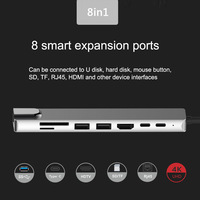 Adaptador Multifuncional 8 en 1 USB 3.0 Tipo C, Hub Multifunción para MacBook Pro, Base de Expansión para Laptop, Accesorios para PC