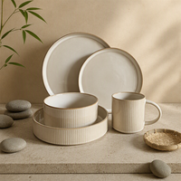 Service de vaisselle en céramique et paille de blé, design moderne, réutilisable et incassable – Tasses, assiettes, bols – Compatible lave-vaisselle et micro-ondes