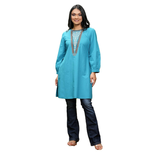 Kurta de Primera Calidad, Transpirable, con Cuello Redondo, Bordado y Detalle de Mangas Fruncidas - Product Image 2