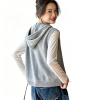 Cardigan décontracté épais en tricot à capuche sans manches avec fermeture éclair pour femme, pull en cachemire à capuche