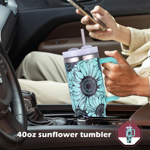 Chúng tôi RTS trong kho 40 oz H2.0 Tumbler 5D in hướng dương in ấn thép không gỉ chân không kim loại du lịch Mug Tumbler với xử lý cup - Product Image 4