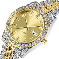 Montre Hip Hop pour homme en acier inoxydable plaqué or 18 carats, montre Hip Hop Bling entièrement sertie de diamants, montre glacée pour homme