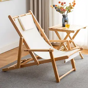 बाहरी फर्नीचर मजबूत समायोज्य ऊंचाई शुद्ध लकड़ी समुद्र तट लाउंज कुर्सियों तकिया के साथ बाहरी तह कुर्सियों को अनुकूलित करें