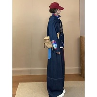 Ensemble 2 pièces en jean pour femme : Chemise à carreaux avec poignets contrastants et Jean large rouge à cordon de serrage – Style streetwear