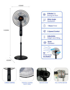 Ventilador de Pedestal Eléctrico Grande de 16-18 Pulgadas con Luz y Oscilación para Electrodomésticos del Hogar - Product Image 4