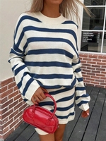 Retro rajutan Set untuk wanita di musim gugur dan musim dingin mode baru Sweater lengan panjang celana kaki lebar longgar kasual dua potong