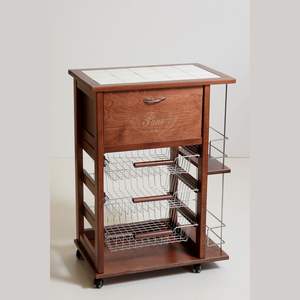 Carrito de Cocina Moderno MASLEGNO de Madera de Haya Maciza Premium, con Cesta de Hierro y Ruedas de Plástico, 23 kg, Ideal para Uso Familiar, Almacenamiento de Pan y Botellas - Product Image 1