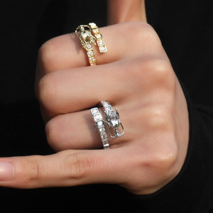 Großhandel 18 Karat vergoldet Kupfer chinesischen Drachen Zirkon Unisize verstellbaren Silber <span class=keywords><strong>ring</strong></span> für Männer - Product Image 4