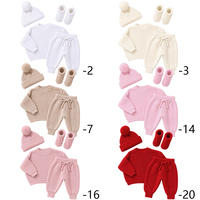 Ensemble pull tricoté mignon pour bébé automne-hiver avec pantalon assorti et bonnet à pompon pour nouveau-né, couleur unie, garçons et filles, tenue quotidienne à la maison