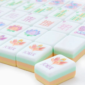Stock 1.24*0.91*0.63 Inch Yellow Portable Travel 4 Layer Engraved Acrylic Luxury 160 <b>Set</b> America Sorbet <b>Mahjong</b> Entertainment - Product Image 3