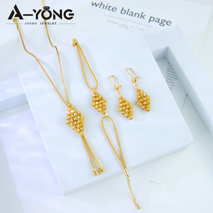 Moda <span class=keywords><strong>Dubia</strong></span> 24K chapado en oro señora collar pendiente pulsera conjunto lujo oro cuenta joyería conjunto para mujer - Product Image 3