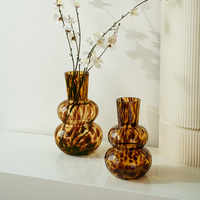 Vase en verre vintage motif léopard ambre, récipient décoratif en verre artistique, centre de table moderne pour l'intérieur, présentoir.