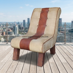 Fauteuil de salon confortable et moderne en bois, cuir, toile et tissu, design européen pour la maison - Product Image 4