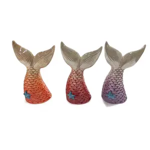 Cartoon Ceramic Ocean Animals Ceramic Saving Money Box Mermaid Tail Piggy Bank With Starfish Pattern