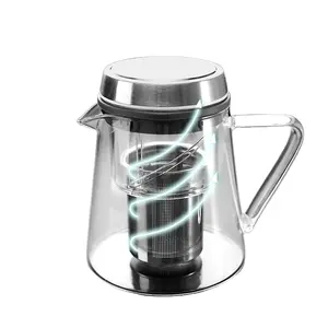 Nieuw Ontwerp Luxe Roterende Metalen Deksel 600Mlhigh Borosilicaatglas Theeketel Bloemglas Theepot Met Roestvrijstalen Infuser