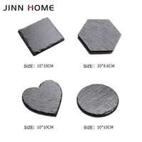 Jinn Home Sous-verres ronds en roche naturelle de style classique Tapis de tasse noir avec isolation thermique pour bar de cuisine ou boissons à whisky en ardoise