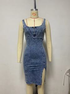 Vestito Estivo da Donna in Denim Elasticizzato, Sexy, con Scollo Quadrato <span class=keywords><strong>a</strong></span> <span class=keywords><strong>U</strong></span>, Senza Maniche, Aderente, con Spacco e Schiena Scoperta - Pronta Consegna All'ingrosso - Product Image 5