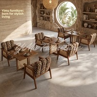 Ensemble table et chaises de style montagne pour restaurants, salons de thé, pâtisseries et cafés – Bois massif, dossier en éponge haute densité