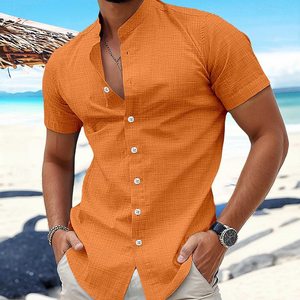<span class=keywords><strong>Camicia</strong></span> estiva da uomo in tinta unita con colletto a maniche corte <span class=keywords><strong>camicia</strong></span> da spiaggia Casual in <span class=keywords><strong>lino</strong></span> di cotone - Product Image 3