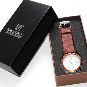 Boîte à montre noire de luxe faite à la main, boîte d'emballage pour montre en carton avec logo imprimé - Product Image 1