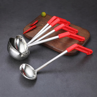 Set Sendok Sup, Sendok Porsi Makanan, dan Saringan dari Stainless Steel dengan Gagang Lengkung untuk Penggunaan Dapur Hotel Komersial