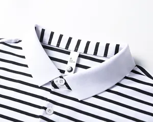 Casual Black and White Striped Polo Shirt for Men Soft 100 Cotton Knitted Polo Tee