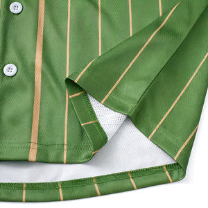 Camiseta de Béisbol Juvenil Personalizada con Botones Bordados, Camiseta de Béisbol Universitaria de Poliéster de Punto con Botones y Rayas Verdes - Product Image 5