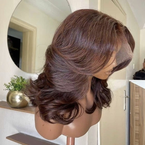 Peluca con malla frontal de <span class=keywords><strong>cabello</strong></span> humano de encaje transparente 5X5 Color marrón 300 Densidad Onda Virgen Pelucas de <span class=keywords><strong>cabello</strong></span> vietnamita Peluca de lujo - Product Image 4