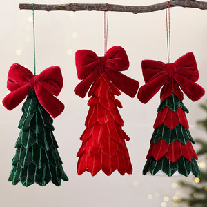 LINGKAI Velvet Christmas <b>Tree</b> <b>Ornaments</b> With Big Bow Soft Fabric Mini <b>Tree</b> Hanging Pendants Xmas <b>Tree</b> Holiday Party Decor - Product Image 1