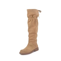 Bottes d'équitation en cuir véritable à bout rond, talon épais, hauteur genou, pour l'hiver