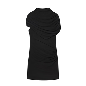 Ropa de Invierno para Mujer, Nuevo Vestido Corto Blanco sin Mangas con Cuello Alto y Adornos en Capas Elegantes - Product Image 3