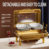 Plats Chafing YITIAN en Gros Deluxe Hydraulique à Décélération avec Couvercle en Verre 9L Rectangulaires en Acier Inoxydable, Réchauds de Buffet Chauffe-Plats