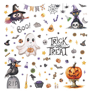Autocollants de fenêtre en PVC de dessin animé pour Halloween, fantômes effrayants, corbeaux, citrouilles, fournitures de fête d'Halloween, décorations de fenêtre - Vente en gros usine - Product Image 6