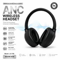 Casque sans fil ANC à batterie détachable avec chipset JL de haute qualité, LED, V5.4, circum-auriculaire, à réduction de bruit