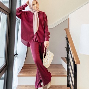 2024 conjuntos musulmanes blusa asimétrica de moda para mujer con pantalones de pierna ancha trajes casuales Dubai Turquía conjuntos a juego trajes de mujer