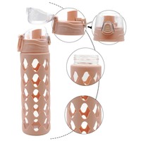 Bouteille d'eau en verre TUOTOWN 550ml avec couvercle en bambou bouteille de sport en plein air avec manchon en silicone bouteille d'eau sans BPA